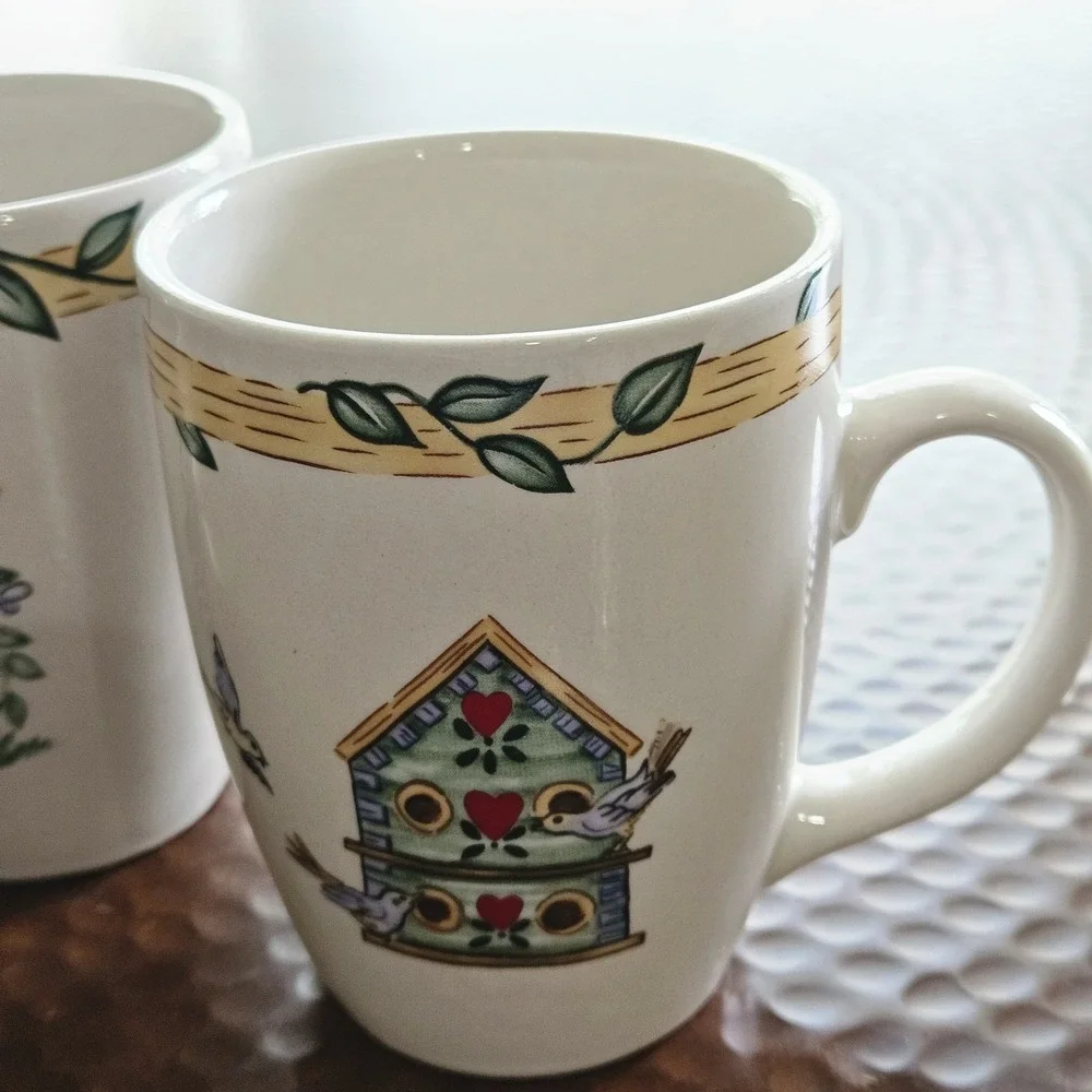 Thomson Pottery Birdhouse Coffee Mugs Set of 4 Farmhouse Cottagecore Replacement